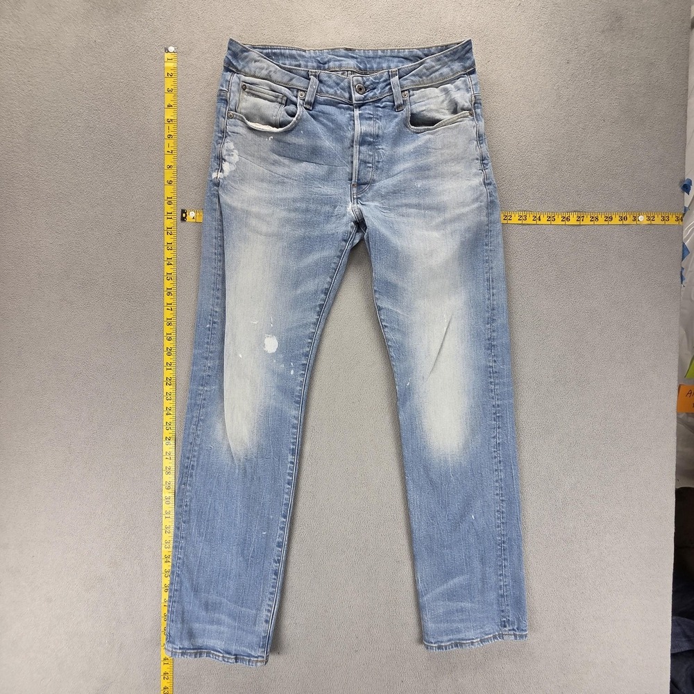G-Star RAW Jeans Mens 31x32 Blue 3301 Straight Slim Distressed Paint Splatter